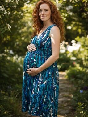 Liz Lange Blue and Teal Printed Sleeveless Midi Dress (Maternity)
